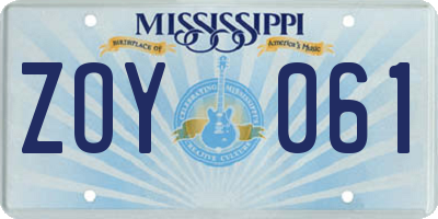 MS license plate ZOY061