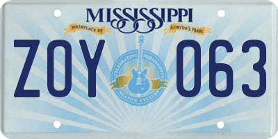 MS license plate ZOY063