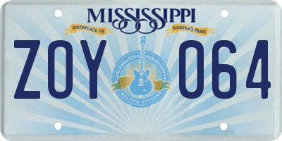 MS license plate ZOY064