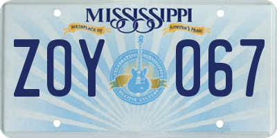 MS license plate ZOY067