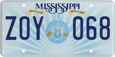 MS license plate ZOY068