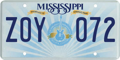 MS license plate ZOY072