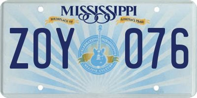 MS license plate ZOY076