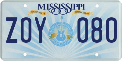 MS license plate ZOY080