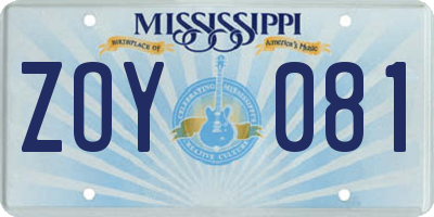 MS license plate ZOY081