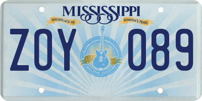 MS license plate ZOY089