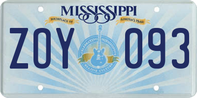MS license plate ZOY093