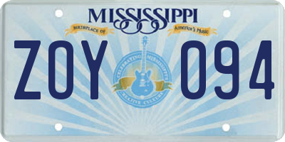 MS license plate ZOY094
