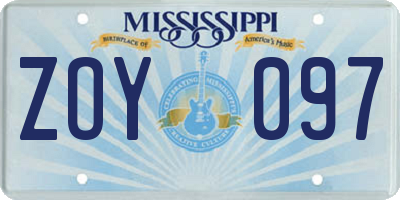 MS license plate ZOY097
