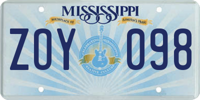 MS license plate ZOY098