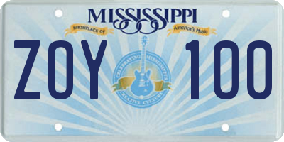 MS license plate ZOY100
