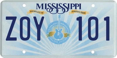 MS license plate ZOY101