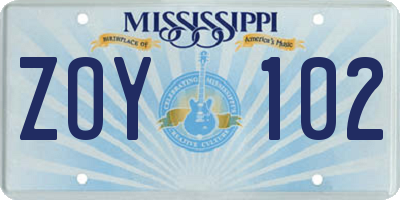 MS license plate ZOY102