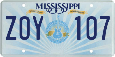 MS license plate ZOY107