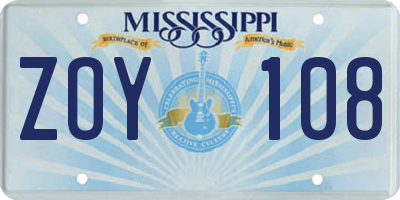 MS license plate ZOY108