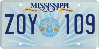 MS license plate ZOY109