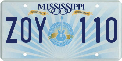 MS license plate ZOY110
