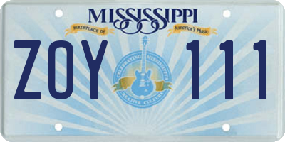 MS license plate ZOY111