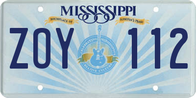 MS license plate ZOY112