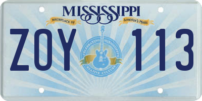 MS license plate ZOY113