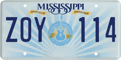 MS license plate ZOY114