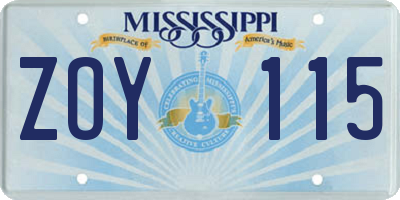 MS license plate ZOY115