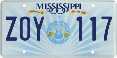 MS license plate ZOY117