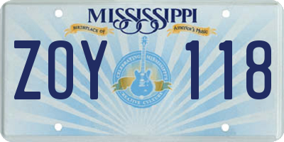 MS license plate ZOY118