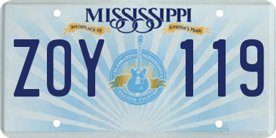 MS license plate ZOY119
