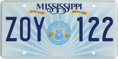 MS license plate ZOY122