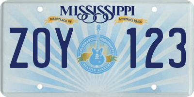 MS license plate ZOY123