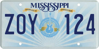 MS license plate ZOY124