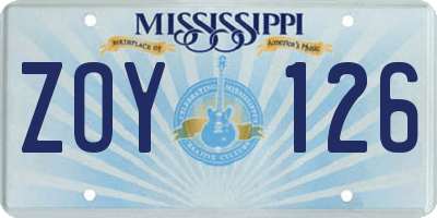 MS license plate ZOY126