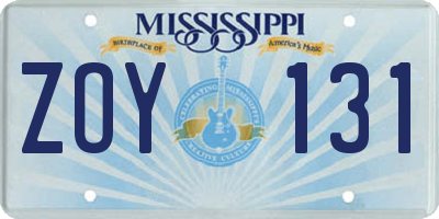 MS license plate ZOY131