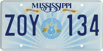 MS license plate ZOY134