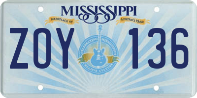 MS license plate ZOY136