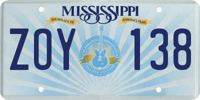 MS license plate ZOY138