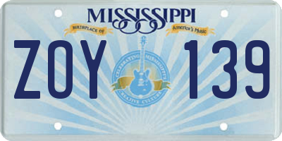 MS license plate ZOY139