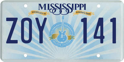 MS license plate ZOY141