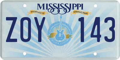 MS license plate ZOY143