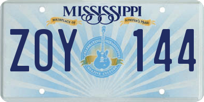 MS license plate ZOY144