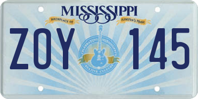 MS license plate ZOY145