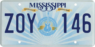 MS license plate ZOY146