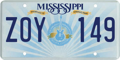 MS license plate ZOY149