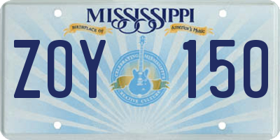 MS license plate ZOY150