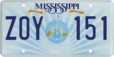 MS license plate ZOY151