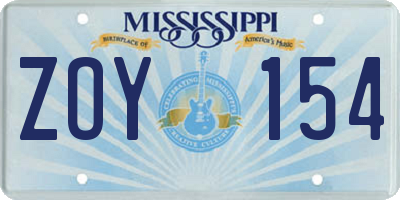 MS license plate ZOY154