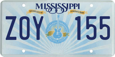 MS license plate ZOY155