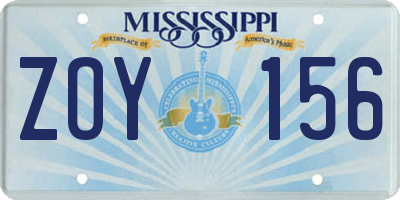 MS license plate ZOY156
