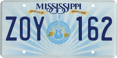 MS license plate ZOY162